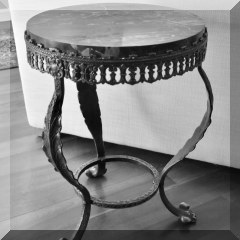 F06. Brass and marble top side table. 20”h x16”w - $95